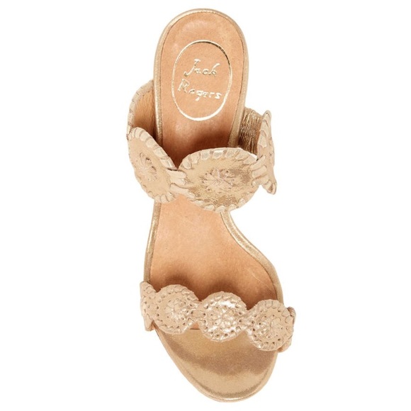 jack rogers // gold stacked heel wedge sandals - Picture 2 of 5